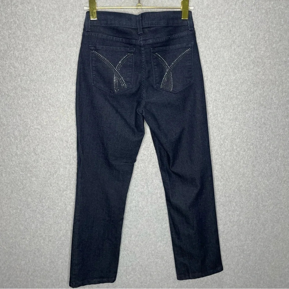 NYDJ Lift Tuck Marilyn Straight Dark Wash Mid Rise Embellished Jeans - Picture 4 of 7